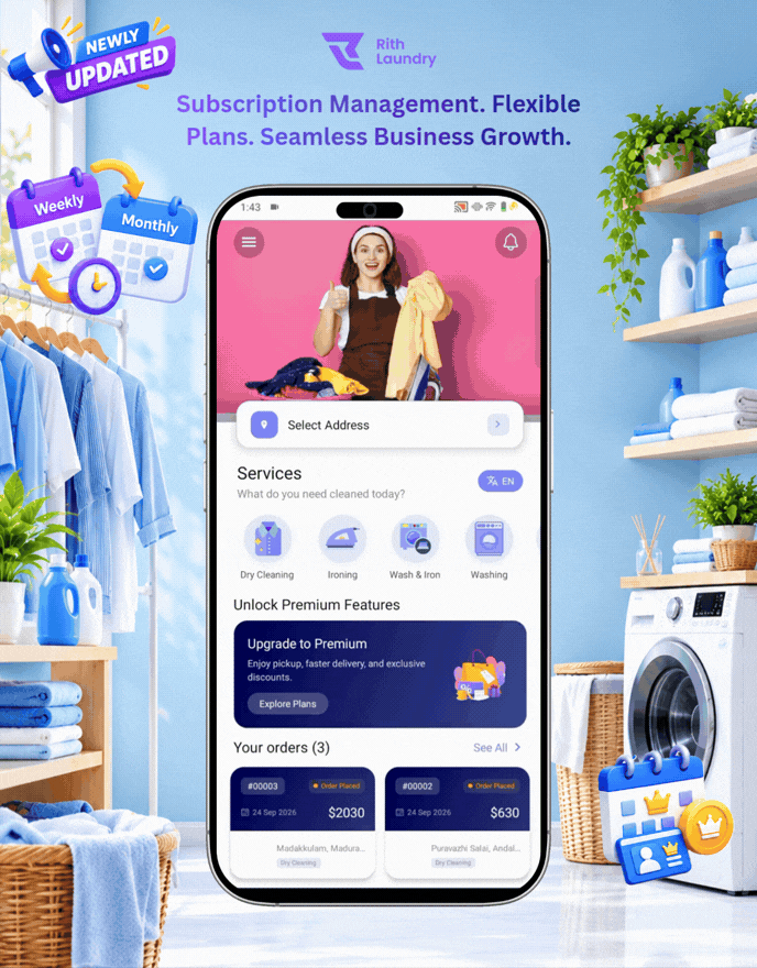 Complete Laundry App With Admin Panel | RithLaundry - OnDemand Laundry Booking System