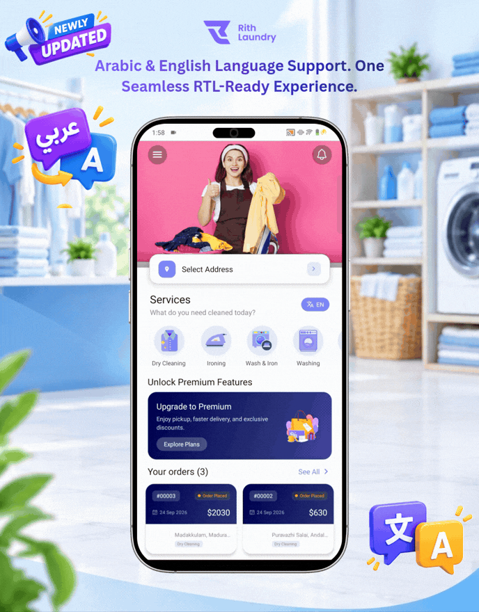 Complete Laundry App With Admin Panel | RithLaundry - OnDemand Laundry Booking System